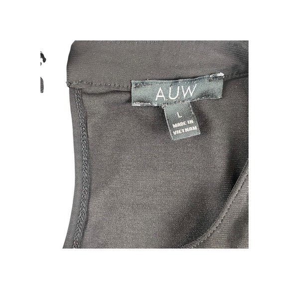 AUW Black Cutout Neck Short Sleeve Keyhole Back Top Women's Size L - Picture 5 of 6